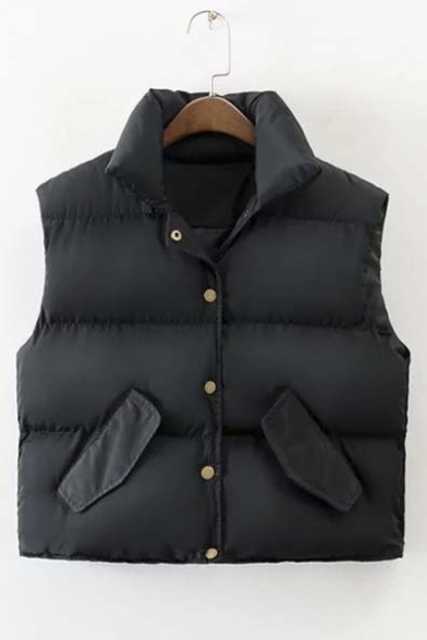 Single-Breasted Stand-Up Collar Cotton Vest
