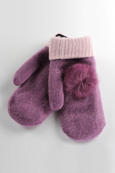 New Fashion Winter Gloves Mittens For Women Fur Pom Poms Warm Wool Glove