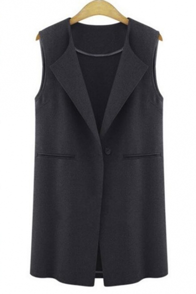 Fashion Folded Collar One Button Detail Sleeveless Vest Top