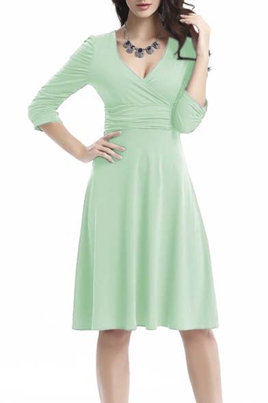UNibelle Womens Long Sleeve Ruched Waist Classy V-Neck Casual Cocktail Dress