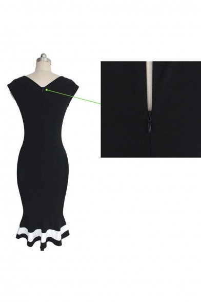 Women's Vintage Midi Sheath Business Causal Office Party Wiggle Dress