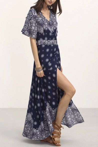 short sleeve boho maxi dress