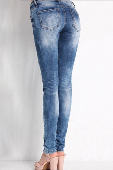 Sexy Women Denim Light Blue Skinny Jeans Party Jeans Pants Trousers