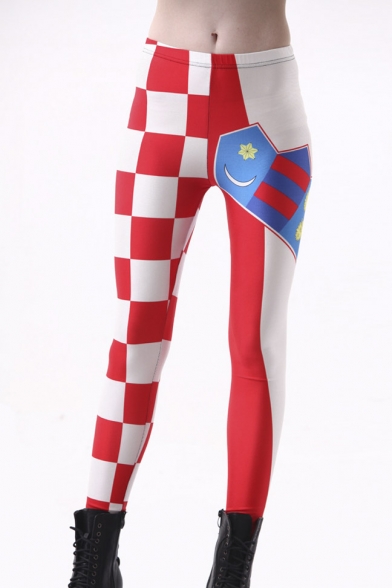 Women's High Waist Nation Flag Printed Ankle Elastic Tights Legging