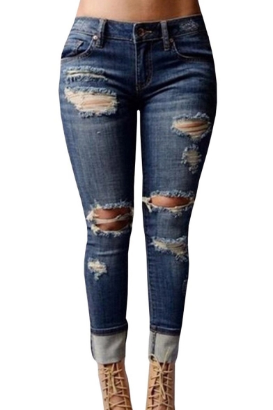 Women's High-waisted Ripped Holes Skinny Jeans Plus Size