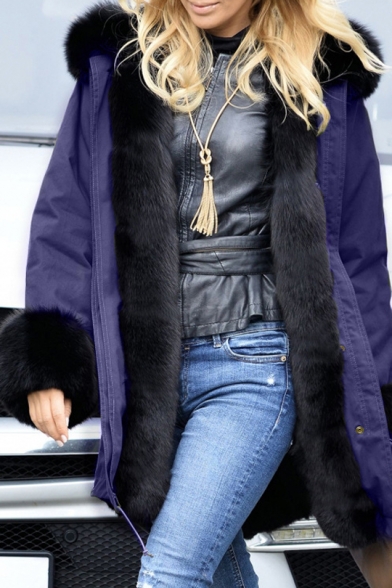 Women Winter Warm Thick Faux Fur Coat Outdoor Hood Parka Long Jacket