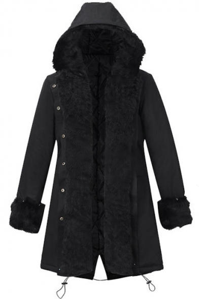 Women Winter Warm Thick Faux Fur Coat Outdoor Hood Parka Long Jacket