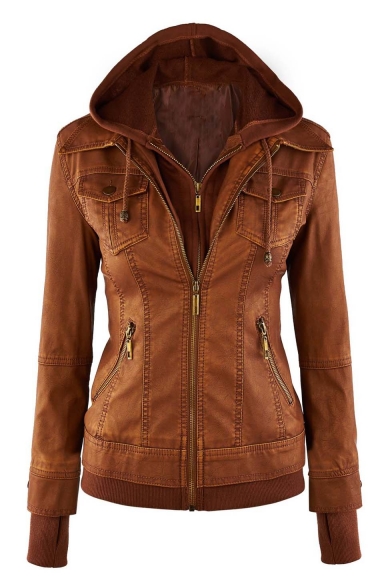 Womens Hooded Faux leather Jacket - Beautifulhalo.com
