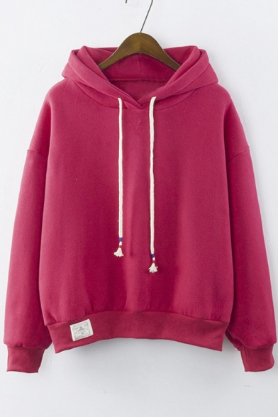 Popular Plain Hooded Dropped Long Sleeve Hoodie with One Lapel in Waist