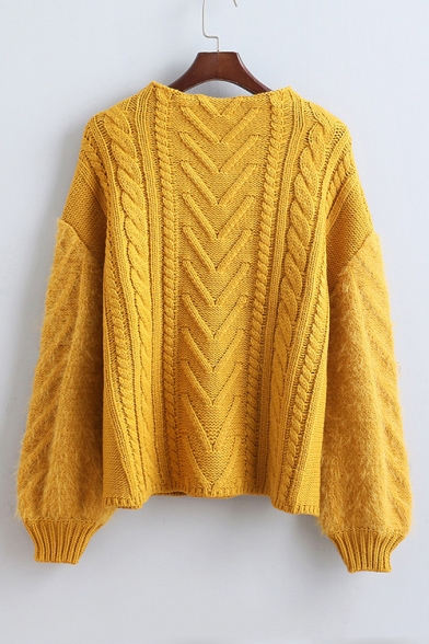 Stylish Cable Knit Drop Sleeve Round Neck Pullover Sweater
