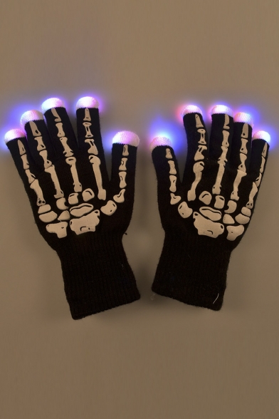 Christmas Skull Pattern Flash Fingers Elastic Trim Gloves