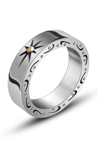 Unisex Fashion Sun Pattern Insert Titanium Steel Ring
