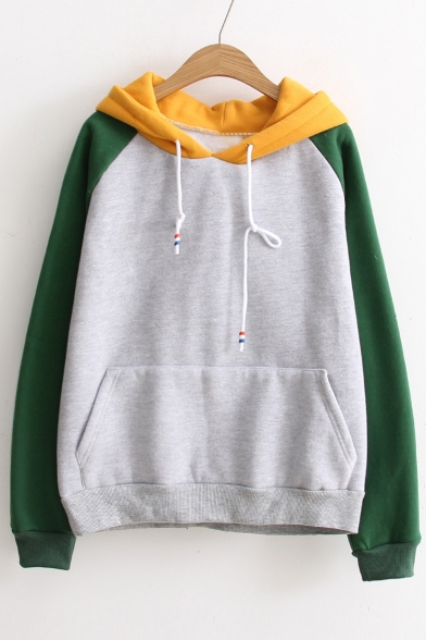 color block drawstring hooded sweatshirt