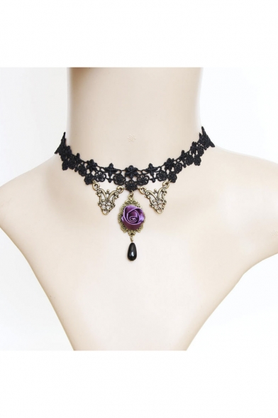 Vintage Halloween Party Necklace with Lace Floral Design