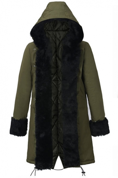 Women Winter Warm Thick Faux Fur Coat Outdoor Hood Parka Long Jacket