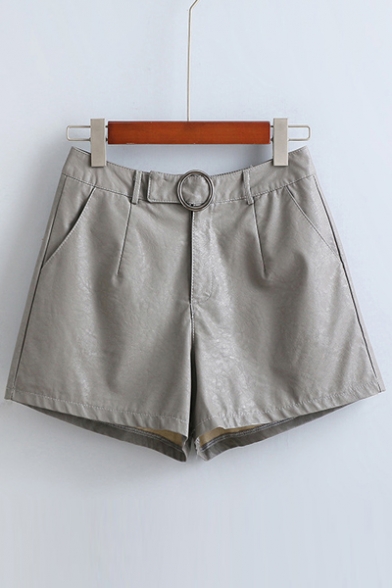Fashion Casual Concealed Button Zip Front Wide Leg PU Shorts