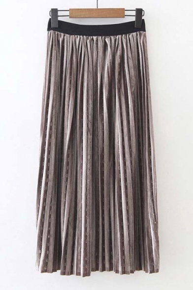 High Waist Velvet Pleated Maxi Skirt