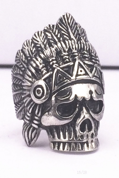 Unisex Retro Style Maya Skull Pattern Titanium Steel Ring