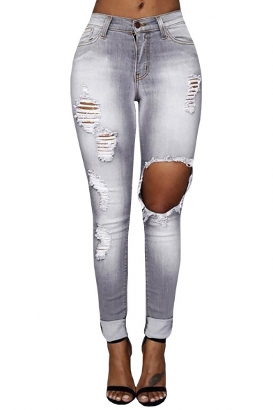 Fashion Distressed Ripped Pants High Rise Denim Skinny Jeans