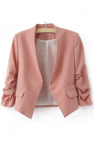 Fashion Open-Front Puff Long Sleeve Stand-Up Collar Blazer