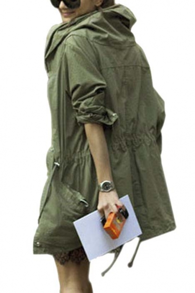 Leisure Girl Army Green Military Parka Button Trench Hooded Coat ...