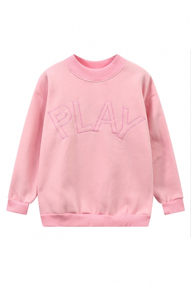New PLAY Letter Embroidery Dropped Long Sleeve Pullover Sweatshirt