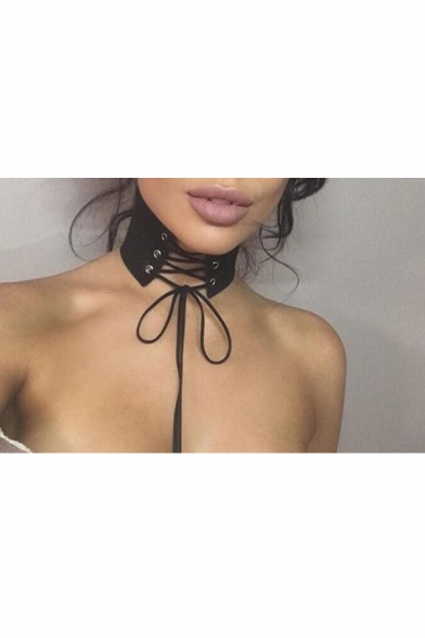 Sexy Suede Fabric Tied Wide Necklace