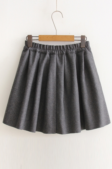 New Arrival Basic Elastic Waist A-line Skirt in Gray