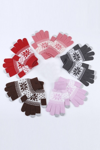 Touch Screen Warm Gloves with Geometric Print