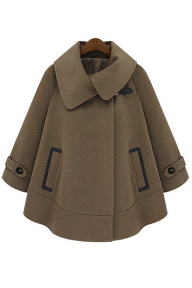 Button Sleeve Pockets Front Cape Coat