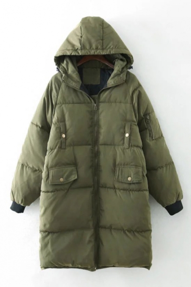 Winter Zipper Detail Long Sleeve Zip Up Hooded Padded Coat