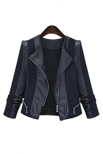 Fall New Design PU Leather Zip Detail Women Jacket Coat