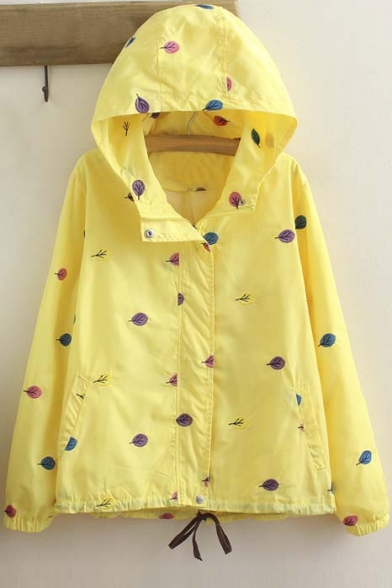 Fashion Litter Tree Embroidered Zip Up Hooded Coat