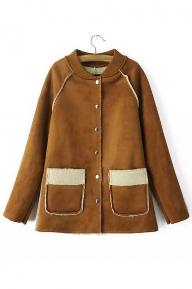 New Arrival Fashion Stand Up Collar Shearling Coat