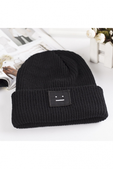 Fashion Curved Trim Square Face Panel Plain Knitted Hat