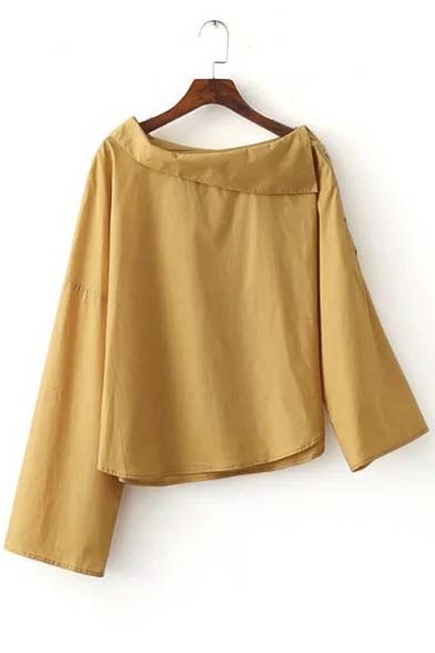 Fashion Oblique Lapel Neck Uneven Length of Sleeve Studded Asymmetric Shirt