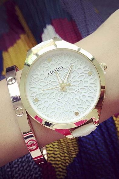 Fashion Simple Carving Petal Pattern Quartz Watch