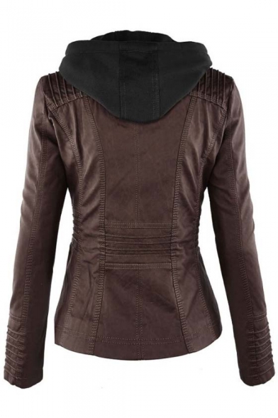 Womens Hooded Faux leather Jacket