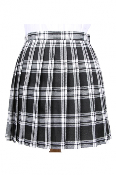 Women's High Rise Oversize Plaid Print Classic Mini A-Line Pleated Skirt