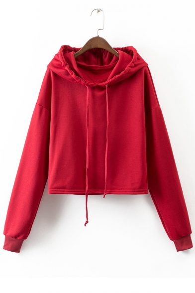 Women's Fashion Long Sleeve Solid Color Basic Casual Drawstring Hoodie