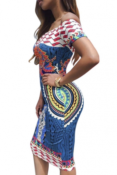 Women Sexy Traditional African Print Dashiki Bodycon Sexy Short Sleeve