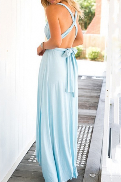 Sexy Off the Shoulder Plain Bandage Maxi Party Dress with Multiple Means of Dressing Up