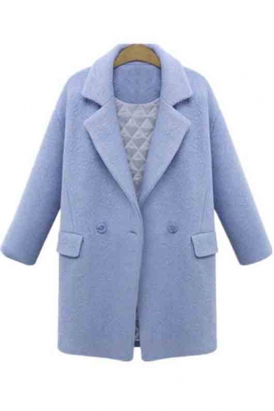 Women's Single Button Long Sleeve Lapel Collar Winter's Wool Coat
