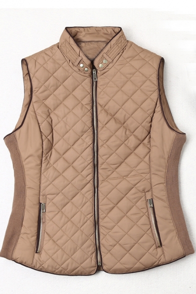 Womens Basic Quilted Padding Vest With Pockets