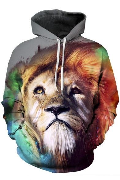 3d lion print hooded sweatshirt