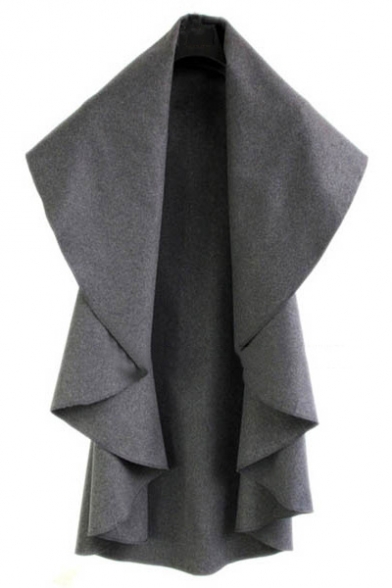 Women's Fashion Cape Coat Plain Cocoon Collar Open Front Vest Coat