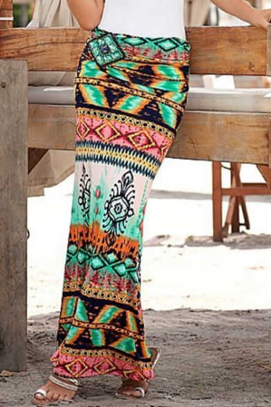 Women's Floral Multicolor Span Stretch Pencil Bodycon Maxi Skirt