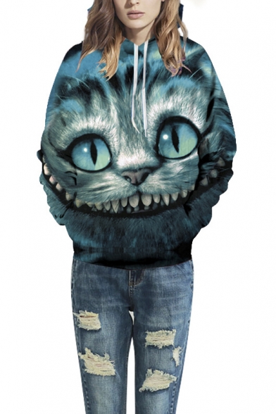 Unisex Simulation Printing Cat Pocket Hooded Sweatshirt