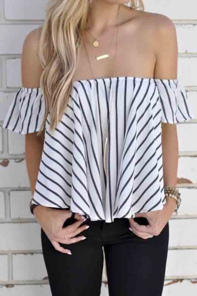 Women's Off Shoulder Stripe Casual Blouse Shirt Tops