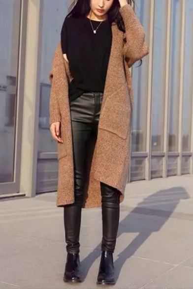 Women's Open Front Long Sleeve Winter Warm Knit Longline Cardigan